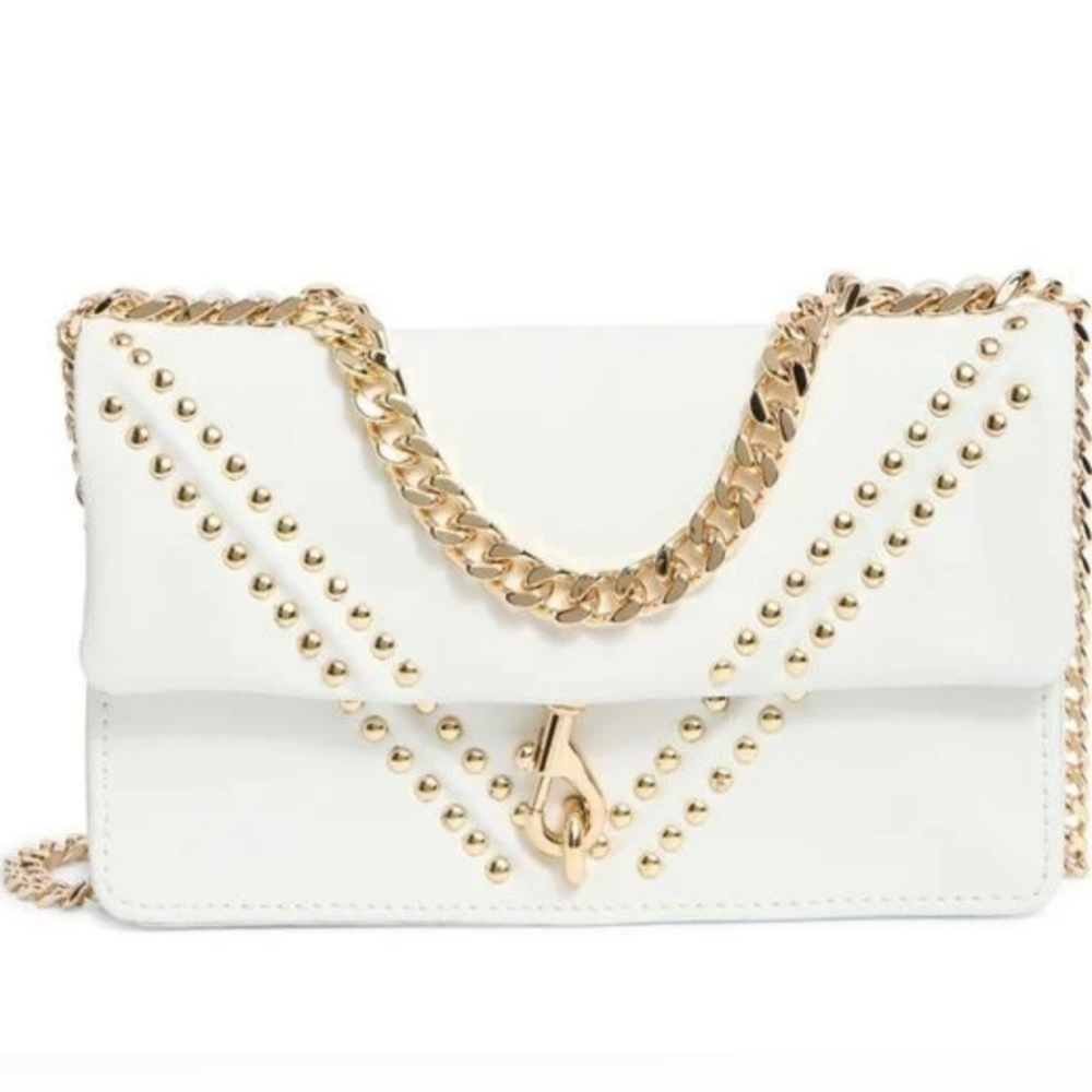 Rebecca Minkoff Women's Metallic V Studded Wallet On A Chain NWT